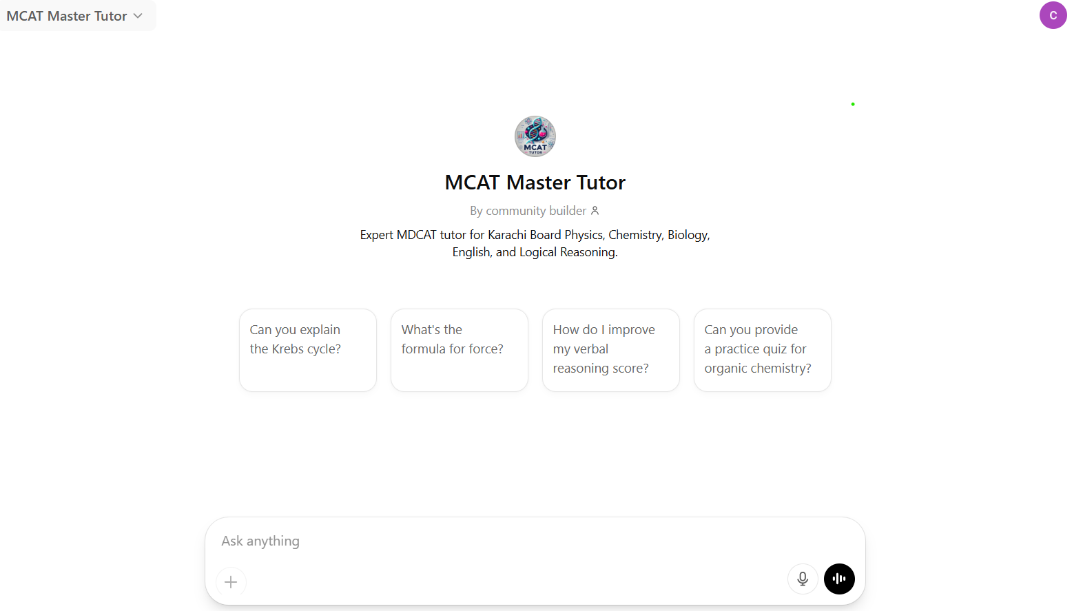 MCAT CUSTOM GPT FOR KARACHI INSTITUTE